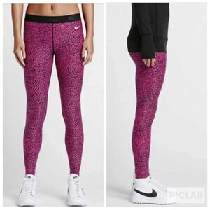 Nike Leggings Women's Medium Golf Pink Black Reef Print Logo Waist Athleisure